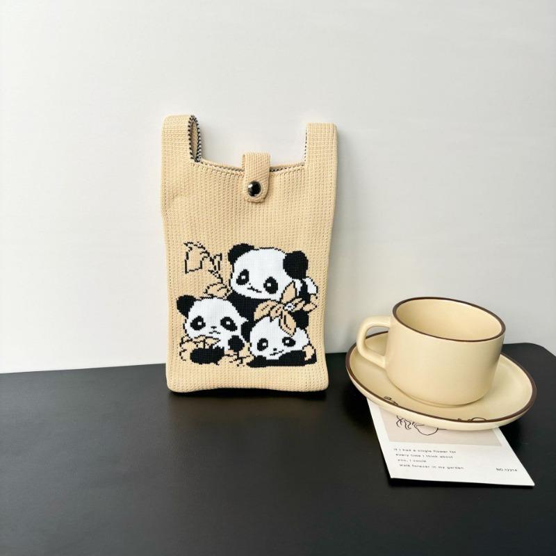 Panda Mobile Phone Bag Cute Knitted Bag High Sense Personality Versatile Dopamine Shoulder Messenger Bag Dopamine Wind