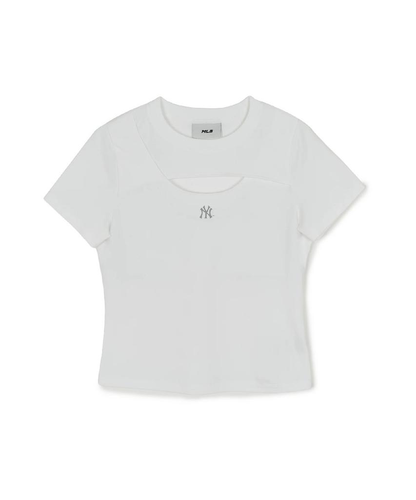 Emelbi Women'S Cutout Detail Slim Semi-Crop Short Sleeve T-Shirt Ny (White)
