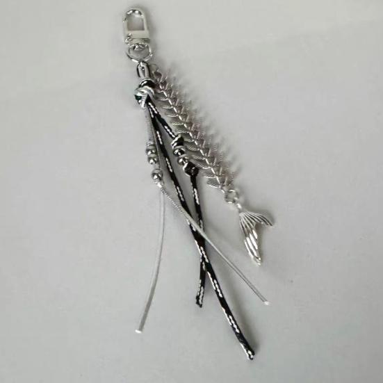 2/4/6Pcs Alloy Fishbone Keychain Pendant Black Rope Design Lightweight Key Chain Backpacks Cars Key Organizer Accessories