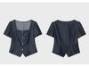 [In Stock] Plus Size Women's Retro Denim-Look Top & Wide-Leg Pants Summer Slimming Set 6160