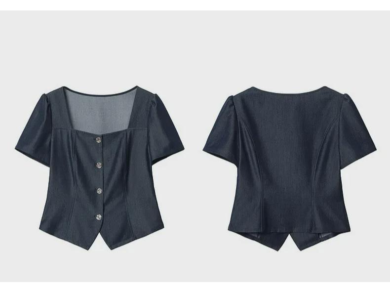 [In Stock] Plus Size Women's Retro Denim-Look Top & Wide-Leg Pants Summer Slimming Set 6160