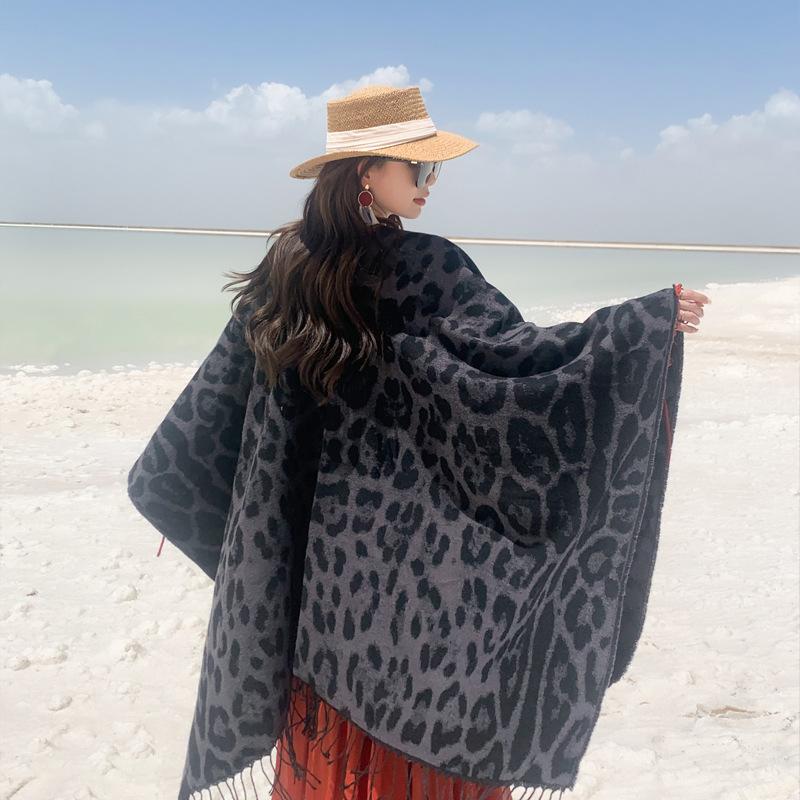 Women's Winter Scarf Leopard Print Poncho Autumn Winter Warm Shawl Soft Windproof Cape Pashmina Handkerchief design Female Scarf
