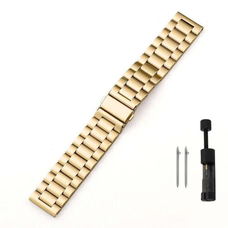 Compatible Stainless Steel Three-Bead Watch Strap for Apple Watch, Samsung, and Huawei GT4.
