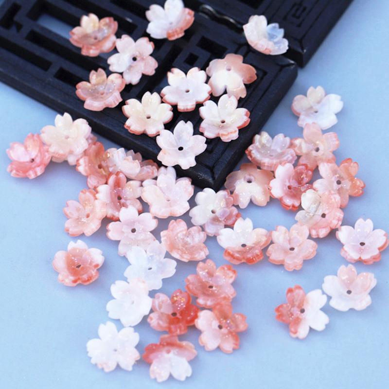 10-50pcs 11mm Resin Flower Petal Beads Caps Cherry Blossoms Charms Pendants Loose Spacer Bead for Jewelry Making Components DIY
