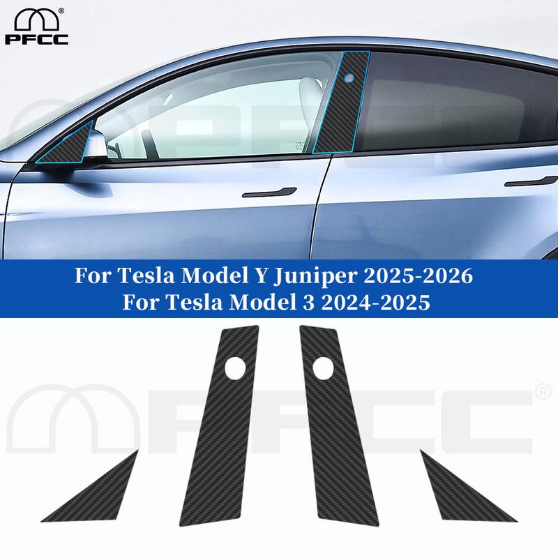 Arbon Fiber Texture A B Pillars Protection Film For Tesla Model Y Juniper 2025 2026 Model 3 2024-2025 Pre-cut PPF Anti-scratch