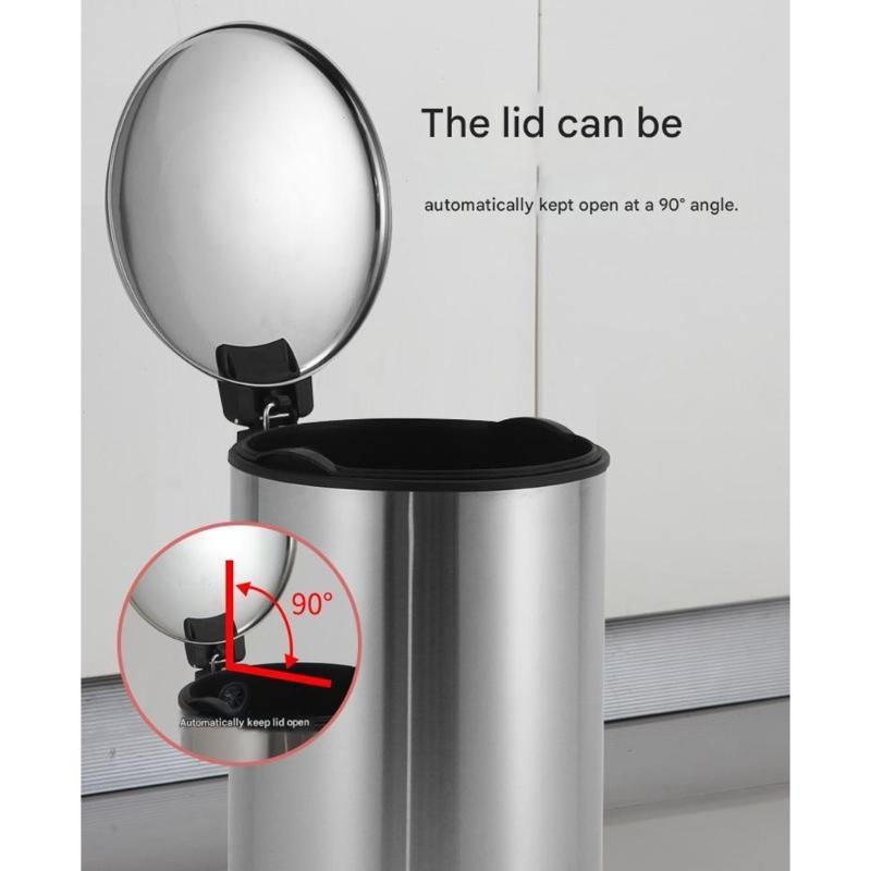 304 Stainless Steel Waste Bin with Slow Close Technology Foot Pedal and 90 Degree Lid Stay for Easy Cleaning