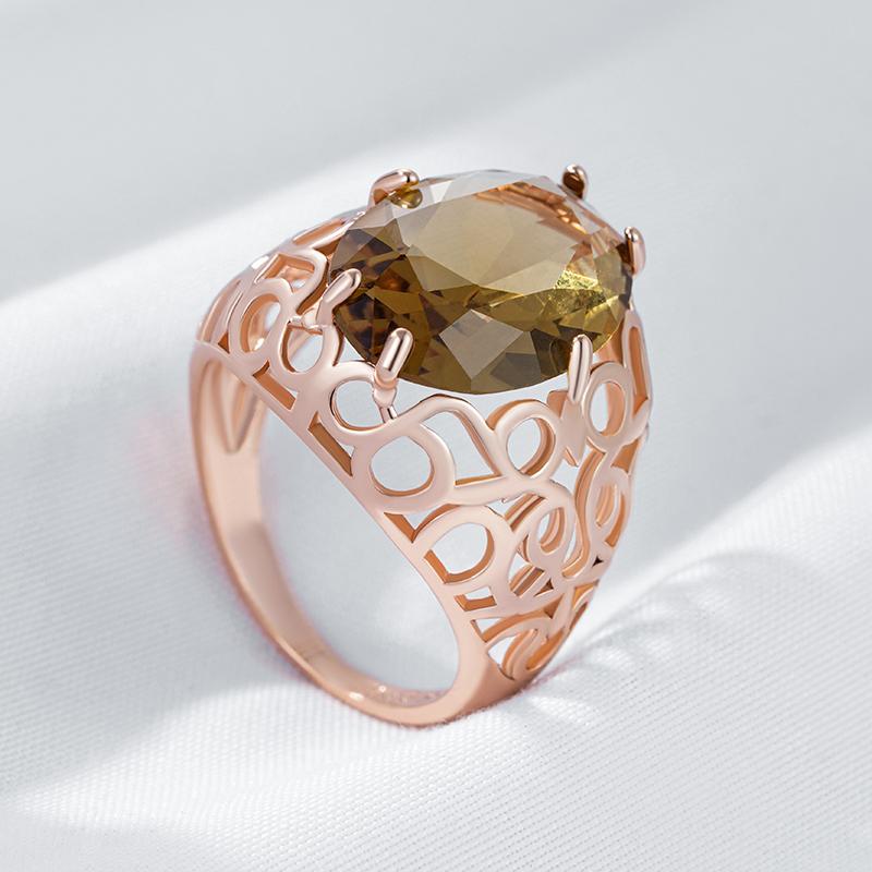 Fashion Oval Brown Natural Zircon Big Rings For Women Simple Rose Gold Color High Quality Ethnic Bride Wedding Jewelry