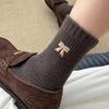 Women's Thickened Pure Cotton Mid-Calf Slouch Socks with Bow Embroidery for Autumn and Winter
