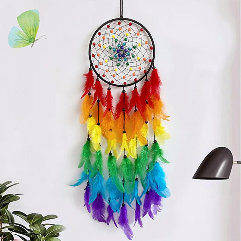 

Dream Catcher Colorful Feather Handmade Wind Chimes Creative Living Room Bedroom Hanging Ornaments Wall Pendant Home Decorations