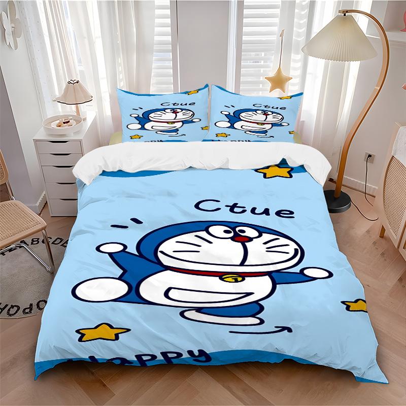 Doraemon Adventure Print 3Pcs Bedding Setduvet Cover With 2 Bedropillowcase Home Birthday Gift