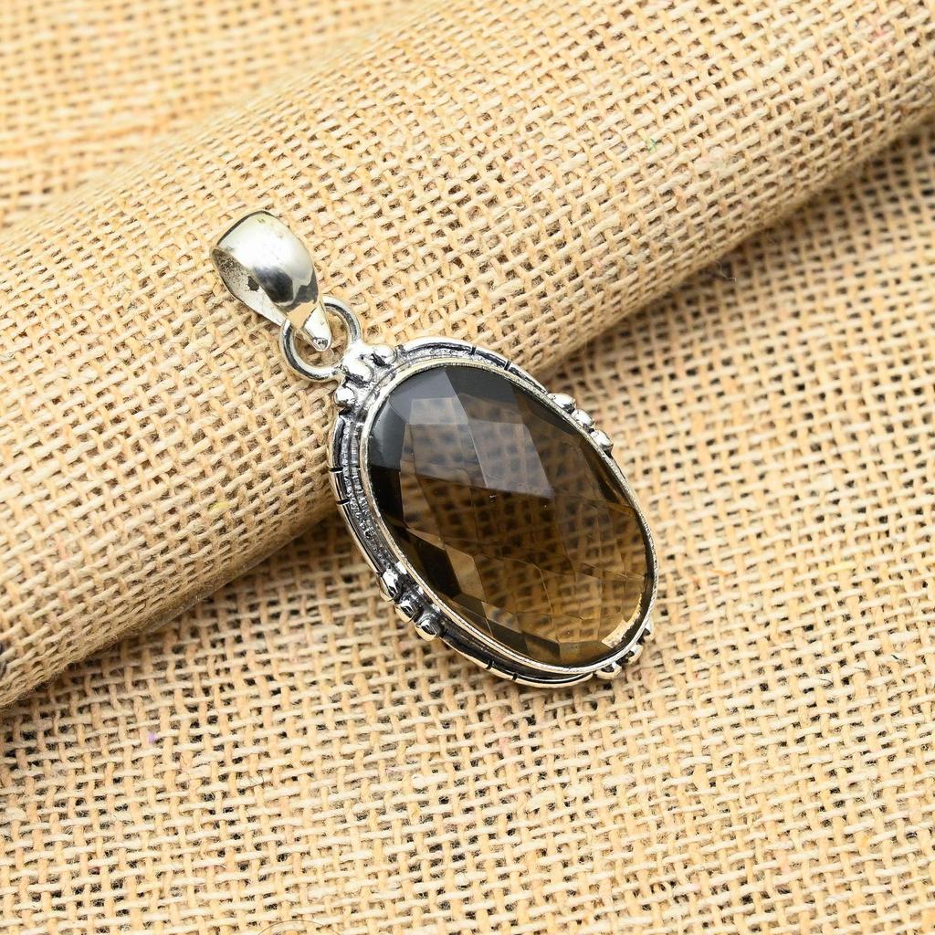 Smoky Topaz Gemstone Handmade 925 Solid Sterling Silver Jewelry Pendant For Wedding Gift