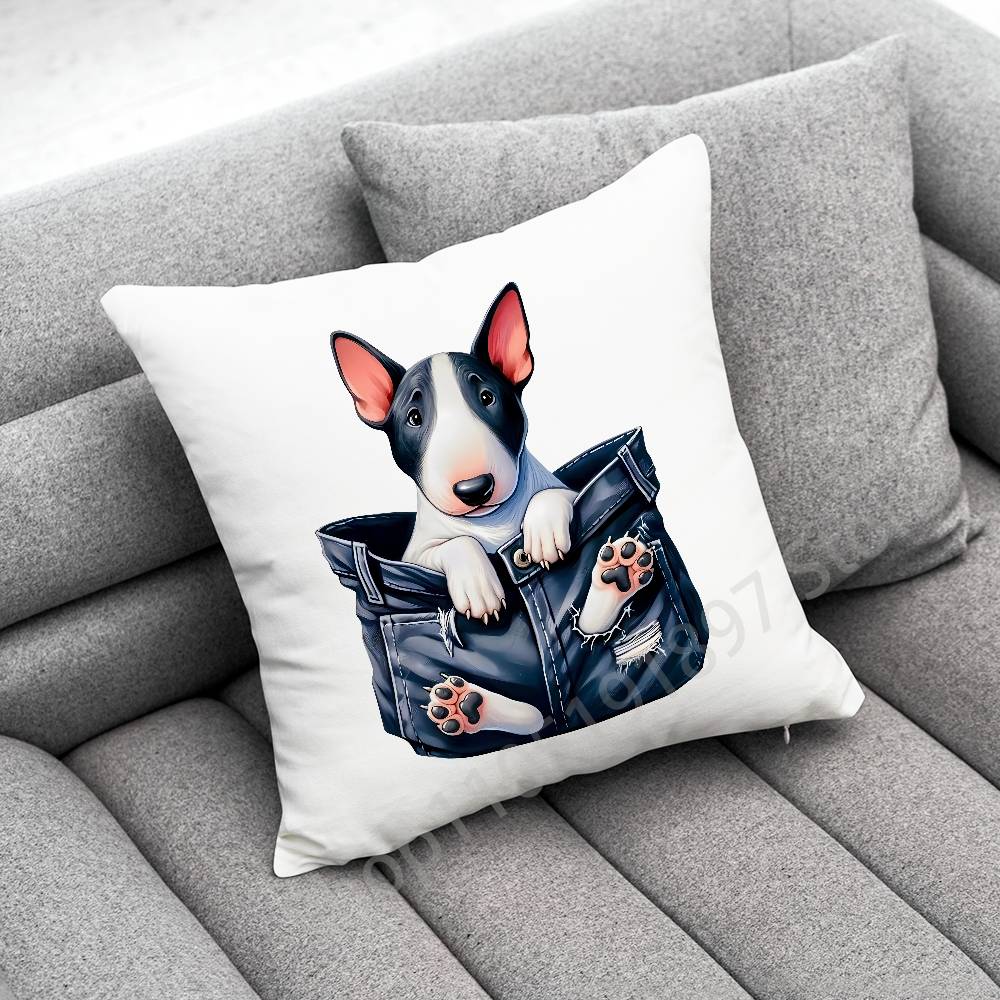 

Bull Terrier Dog Puppy Throw Pillow Case For 45x45cm 40x40cm 55x55cm 50x50cm 30x30cm Square Car Pillowcase Shell 30cmx30cm