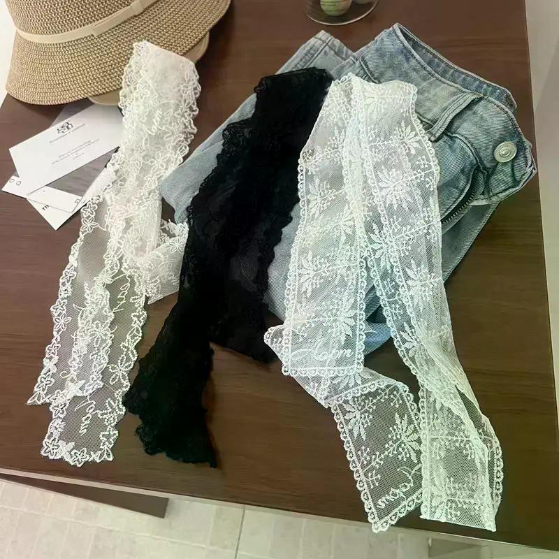 Y2K Floral Bow Lace Waistband Long Tie Up Thin Waist Belt Elegant Dress Jeans Decorative Belt Multifunctional Lace Scarf Hair