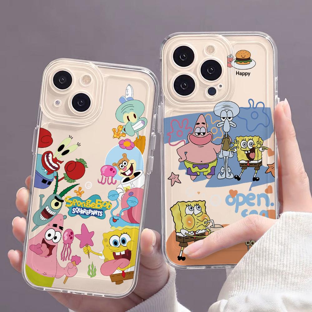 Süße SpongeBob S-Quadratpants Handyhülle für iPhone 17 Air 16 15 14 Plus 13 12 11 Pro Max X Xs XR 8 e Weiche TPU Transparente Hülle