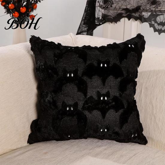 Black White Ghost Cushion Cover Halloween Cover, Plush Embroidered Throw Pillow 18x18 Home Decor Inch Cute Case for Sofa Bed Cozy Living Room Accents