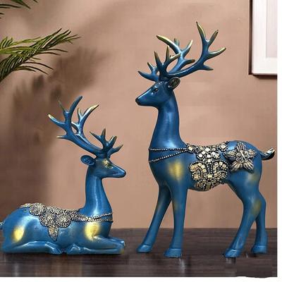 Sculptures créatives de rennes dorés en résine | Superbe décoration intérieure | Dynamise l'énergie de votre pièce - (Lot de 2, bleu)
