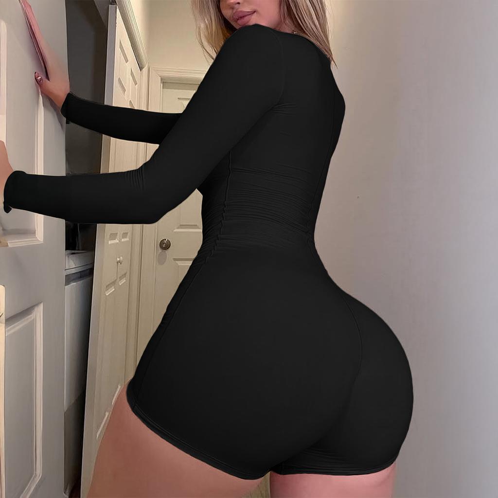 Yoga Sports Long-sleeved Tight Shorts Jumpsuit for Women 2025 Autumn and Winter