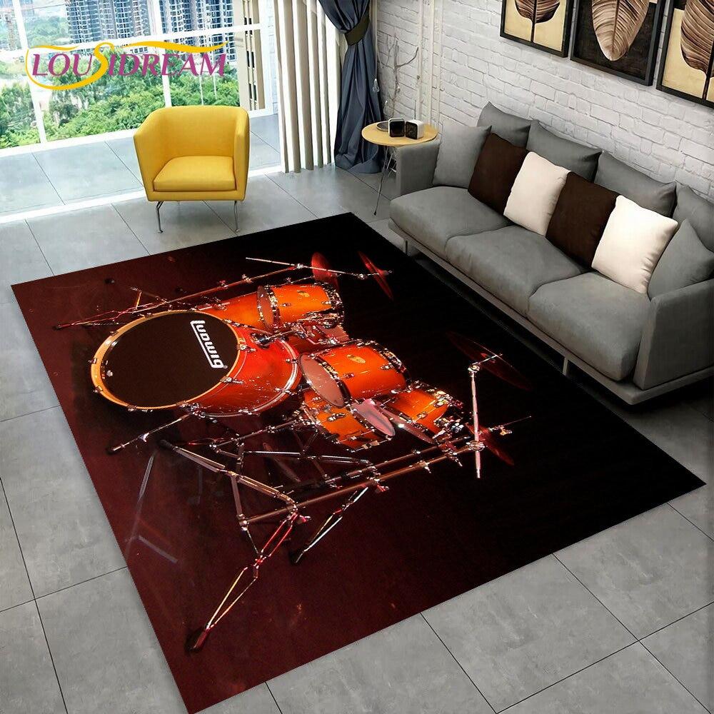 Drum Kit Music Instruments Drum Set Area Rug,Carpet for Home Living Room Bedroom Sofa Doormat Kitchen Decor,Non-slip Floor Mat