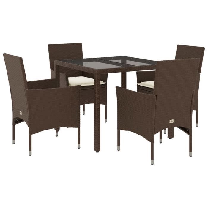 VidaXL Ensemble à manger de jardin et coussins 5pcs marron rotin verre 3278550