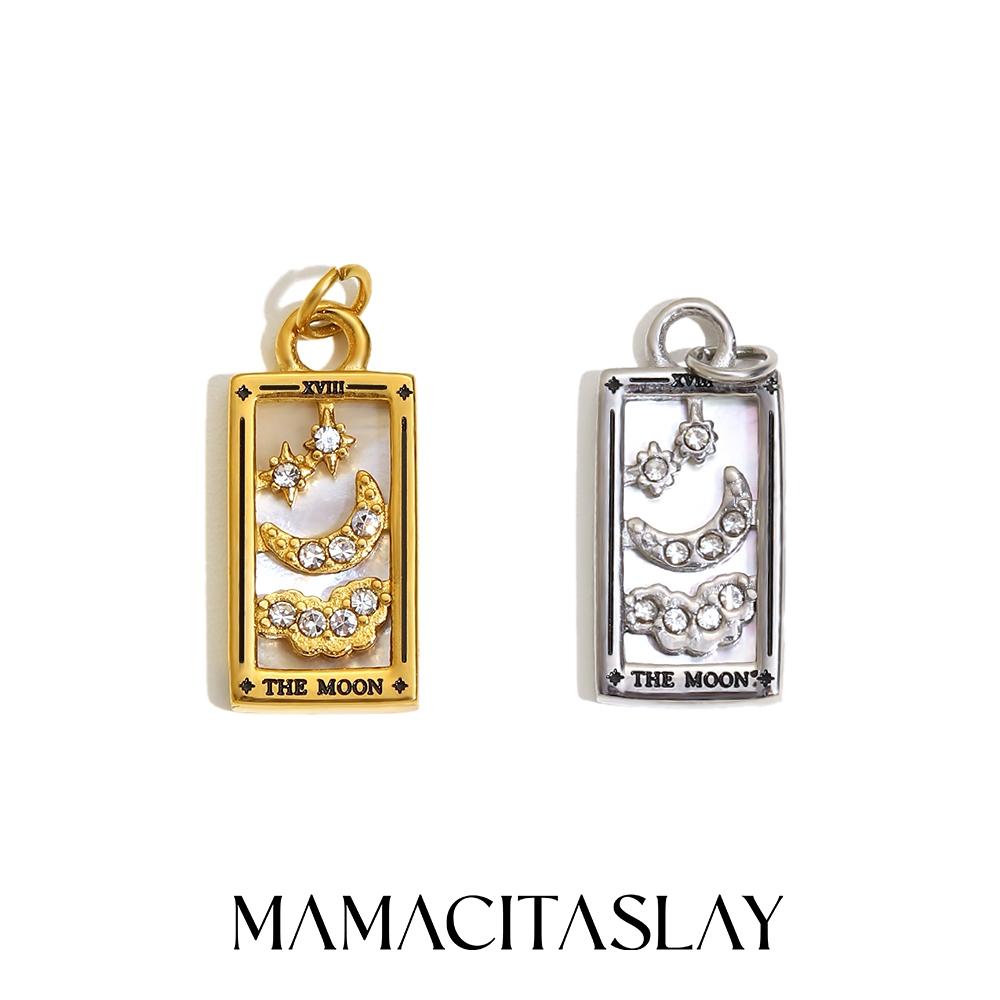 MamacitaSlay 316L Stainless Steel Shell Zircon Tarot Card Charms Necklace Earrings DIY Pendant Waterproof Jewelry Accessories