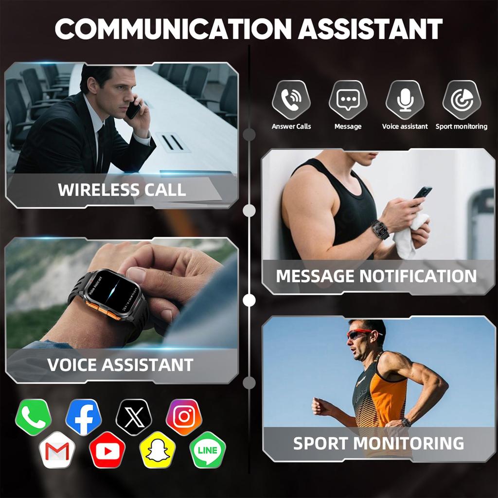 LIGE New Smart Watch 2.01-inch Curved Screen Bluetooth Call Outdoor Sports Waterproof Men's Smart Watch