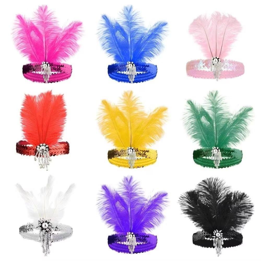 Sequin Women's Feather Headband 1920s Bridal Headdress Girls Hair Hoop Hair Accessories