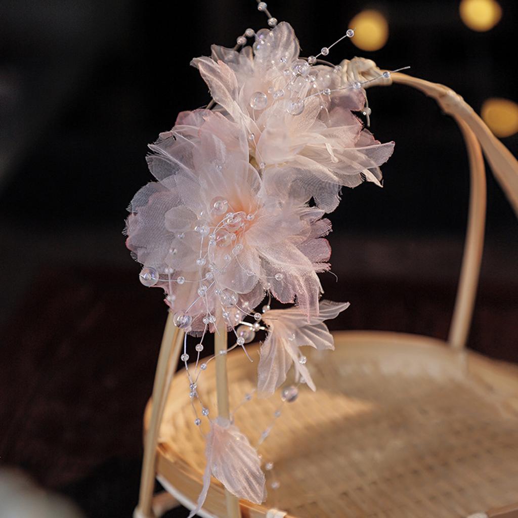 Pink Purple Silk Flower Hair Comb with Lace Edge for Bridal Hairstyle Wedding Headpiece for Chinese Hanfu Hair Accessory
