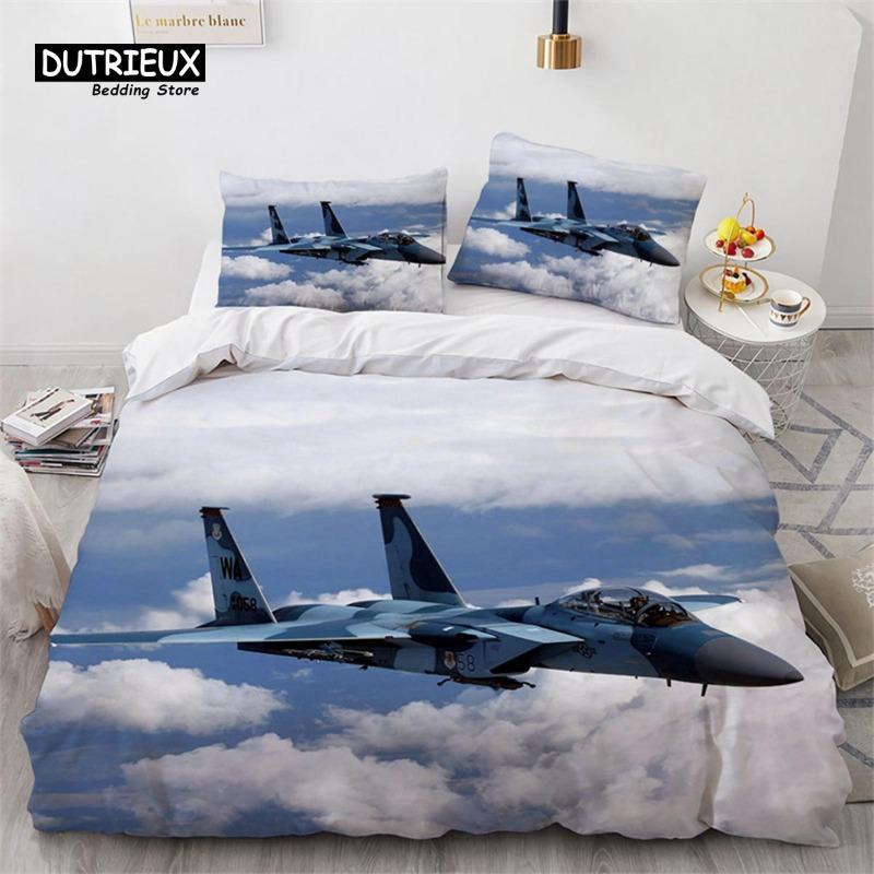 Boys Airplane Duvet Cover King Queen Polyester Aviation Aircraft Runway Bedding Set Sky Scenery Bedspread Cover with Pillowcase Gift