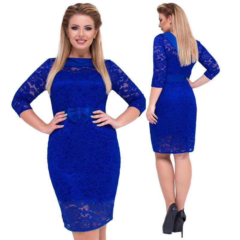 Yiduo Duo Plus Size European & American Lace Bow Dress 1803 – Light Luxury