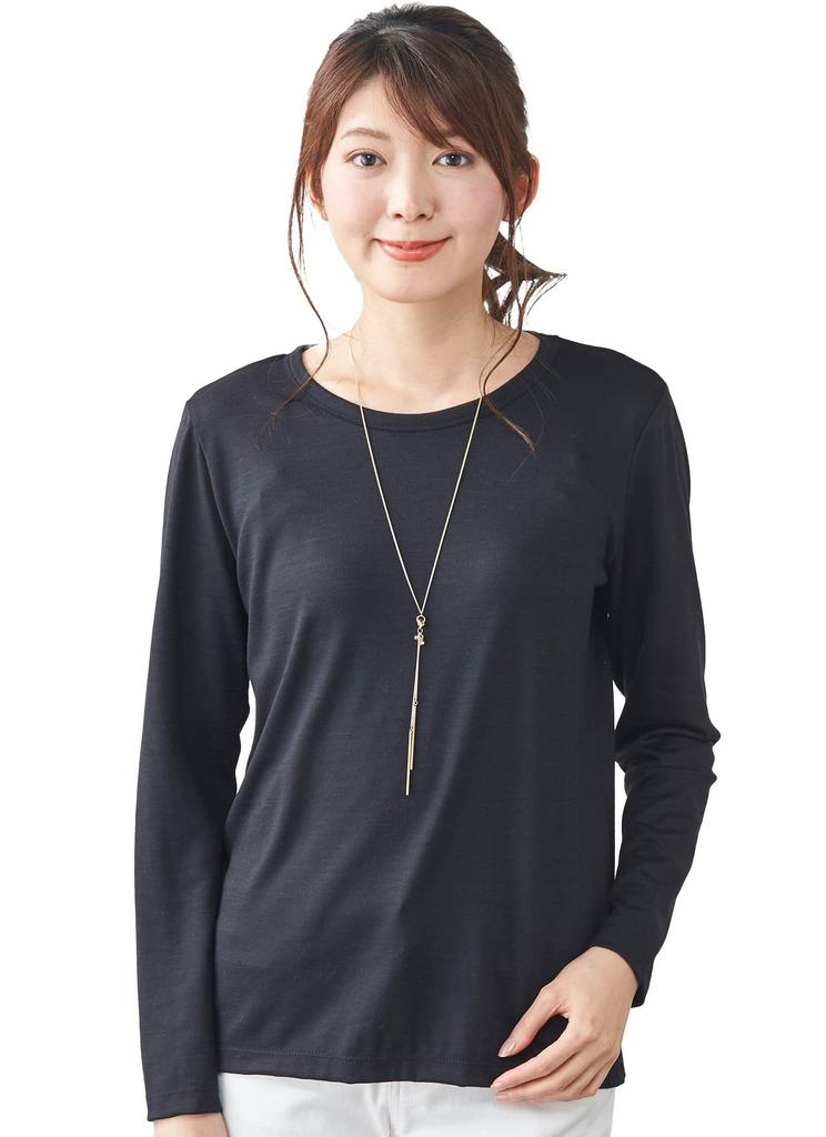 748 Merino Wool Crew Neck Round Neck Made in Japan Cut and Sew Long Sleeve Inner Base Layer Underwear Mountaineering Plain [SPAN] T-Shirt Women's (M,