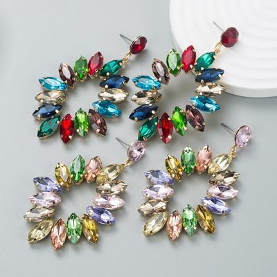 Women Retro Shiny Drop Earrings Titanium Steel Alloy Pendant Earrings Acrylic Colorful Crystal Water Shape Geometric Ear Ornaments