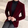 Blazer da Uomo Primaverile Tinta Unita Colletto Revers Manica Lunga Slim Fit Monopetto Velluto Giacca da Abito Streetwear