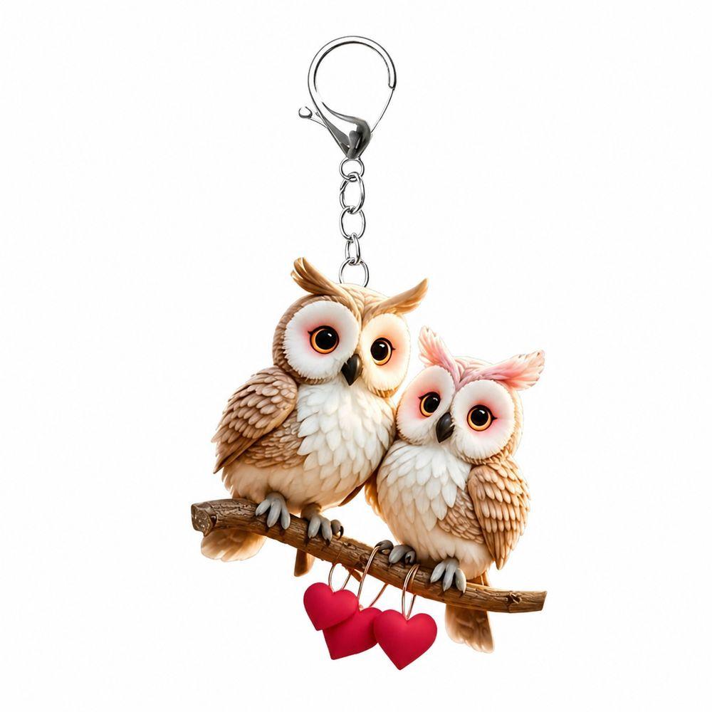 Flat Owl Keychain Acrylic Rearview Mirror Hanging Ornament Gifts Car Ornament Car Interior Decor