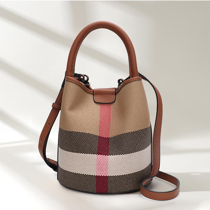 Νέα Τσάντα Γυναικεία Premium Καμβάς με Γνήσιο Δέρμα Μόδα Ευέλικτη Κυλινδρική Χειρός Ώμου Χιαστί