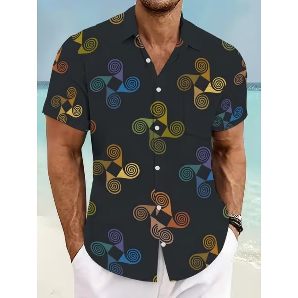 

Men s Retro Fashion Pattern 3D Print Shirt Button Up Shirt Casual Shirt Summer Shirt Short Sleeve Daily Vacation Clothing XS чёрный