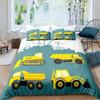 Excavator Duvet Cover Set Microfiber Tractor Truck Comforter Cover Twin Construction Vehicle Cartoon Bedding Set For Boys Teens