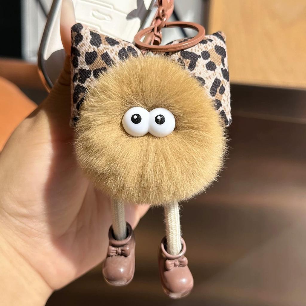 Imitation Rex Rabbit Fur Small Briquettes Plush Car Keychain Pendant Handmade Cute Cute School Bag Pendant Keychain