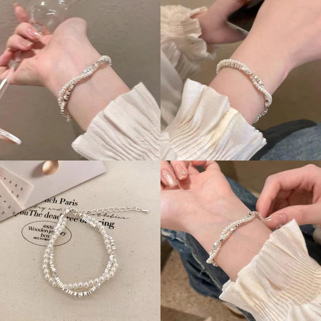 Womens Bracelet Pearl With Irregular Silver Beads And Tassel Accents For A Look Classy