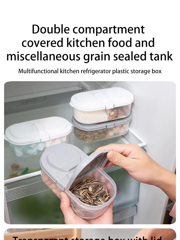 Double Compartment Kitchen Storage Container Airtight Food Grain Sealed Bin for Refrigerator and Pantry