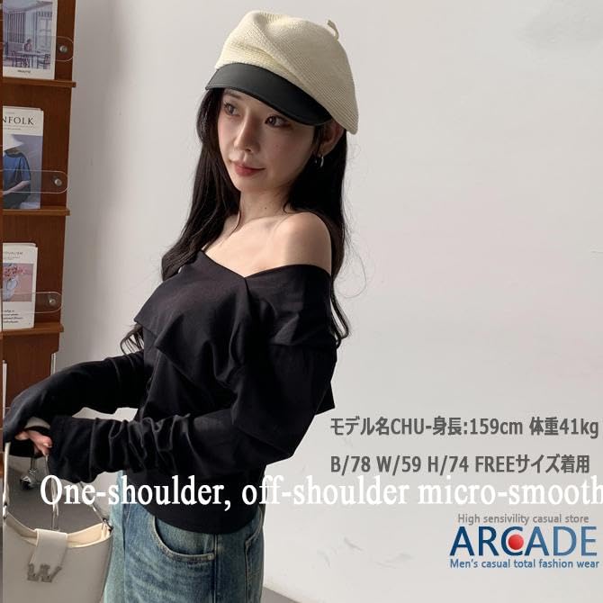 Arcade Soft Micro Smooth Long Sleeve Free White Women's Off-the-Shoulder One-Shoulder T-Shirt, Size,