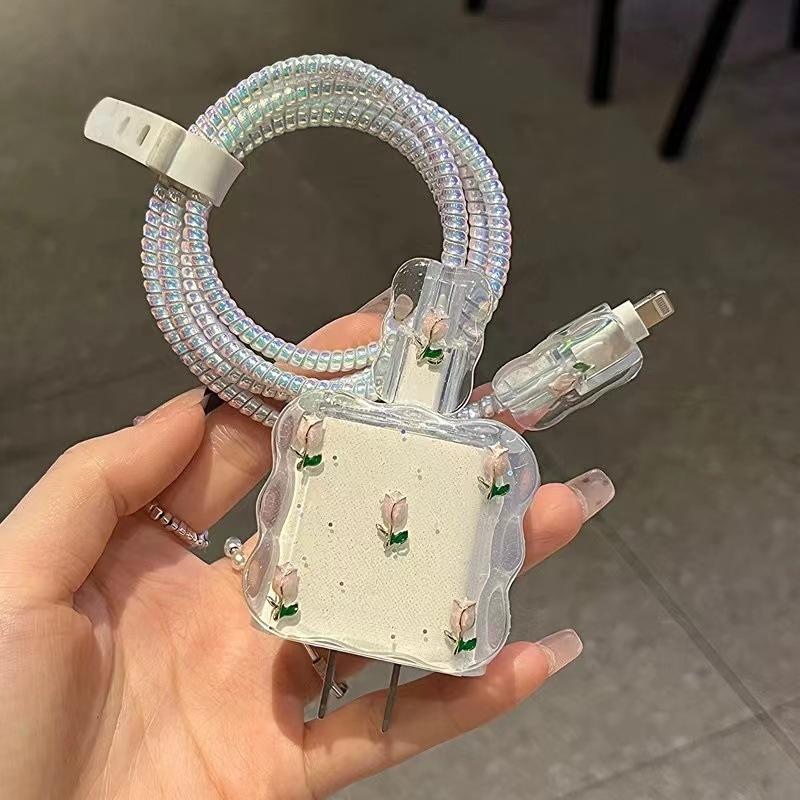 Uus laadimiskaitse, USB-andmesidekaabli kaitse, laadimispesa kaitsekate, roosa kassi käpa komplekt, sobib iPhone 18/20W laadijale