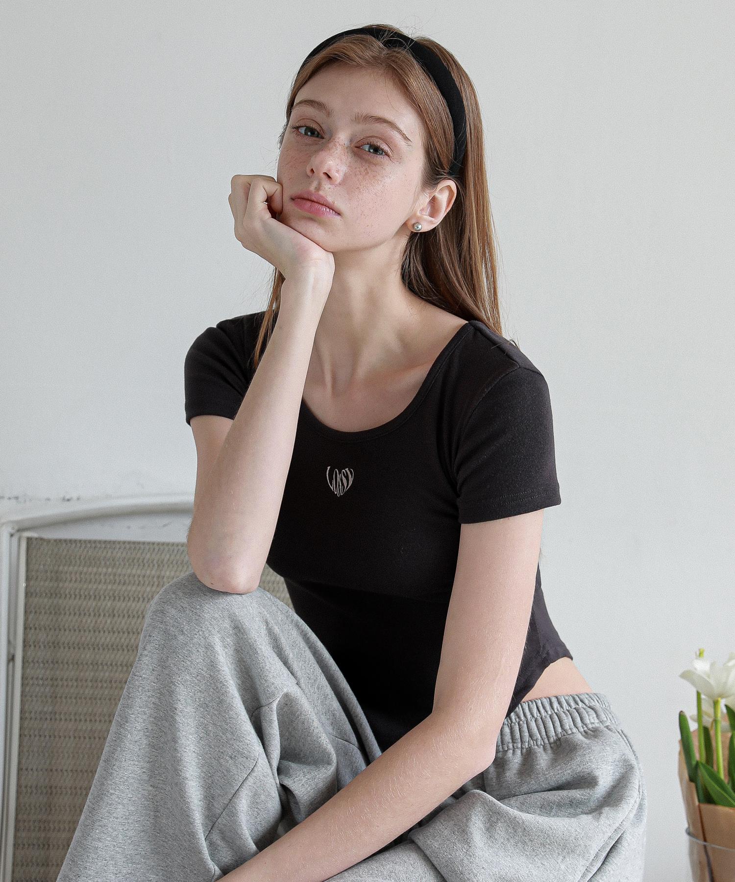 Rosiro Fitted U-Neck Short Sleeve Charcoal Free
