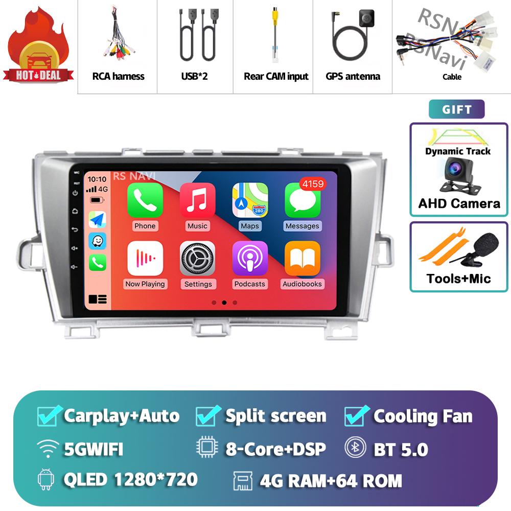 Android 14 Carplay Auto For Toyota Prius 2009 - 2015 Car Radio 4G+WIFI Player Multimedia Stereo 360 Camera Navigation Video GPS