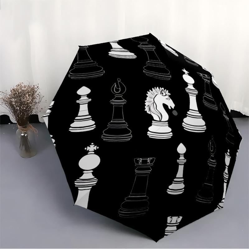 1pc Chess Pieces Automatic Open/close Umbrella, 8-Rib Sturdy Structure, Auto Folding/Opening, Portable Travel Umbrella for Women,178