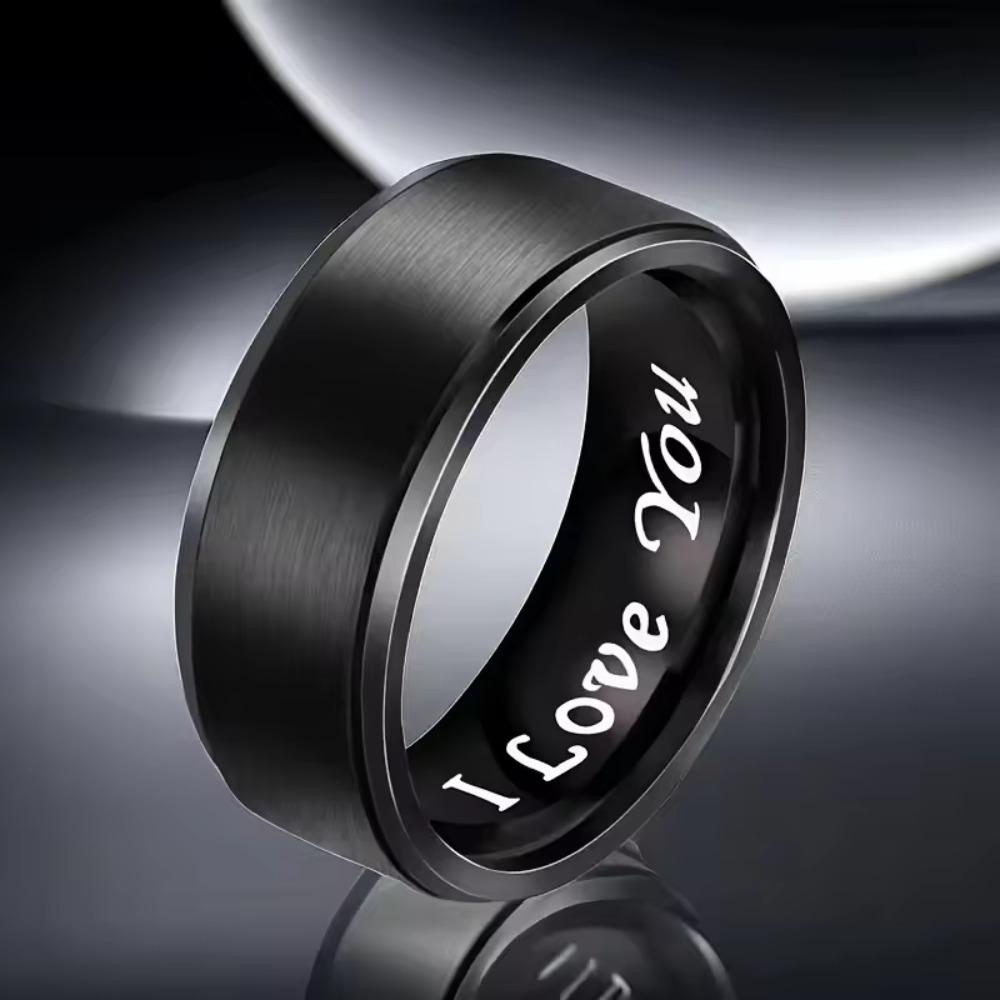Stainless Steel Black Fashion Charm Jewelry Ring for Men Women Rings Wedding Engagement I Love You Male Jewelry