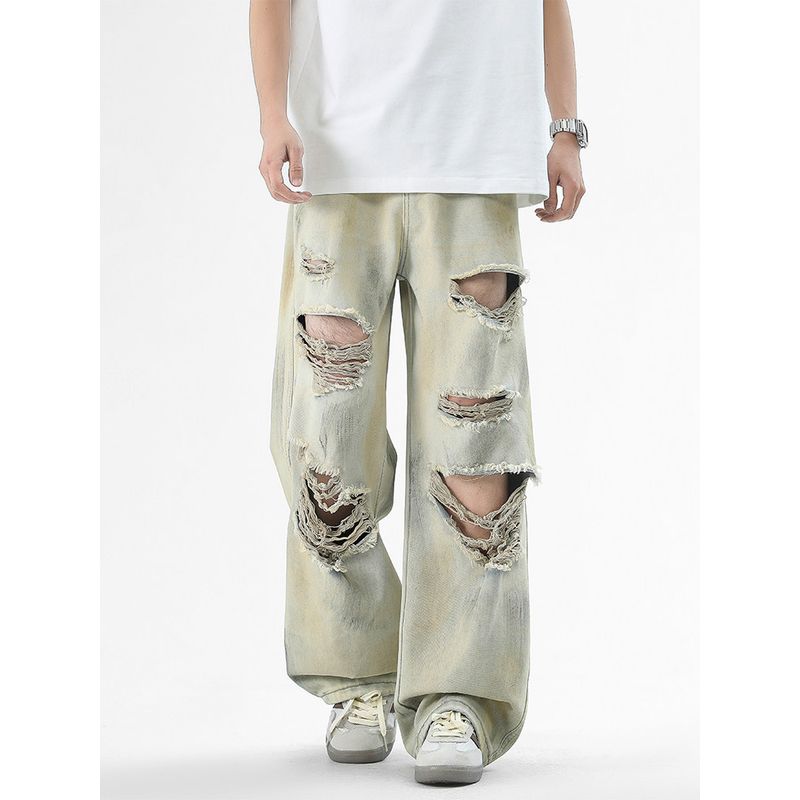 Wassup American Retro Ripped Jeans for Men and Women 2025 New Loose High Street Straight Casual Wide-Leg Pants