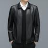 Large Size Middle-aged and Elderly Men's Lapel Leather Jacket Casual Dad Wear Loose Mid-length Coat Sheepskin Leather Jacket