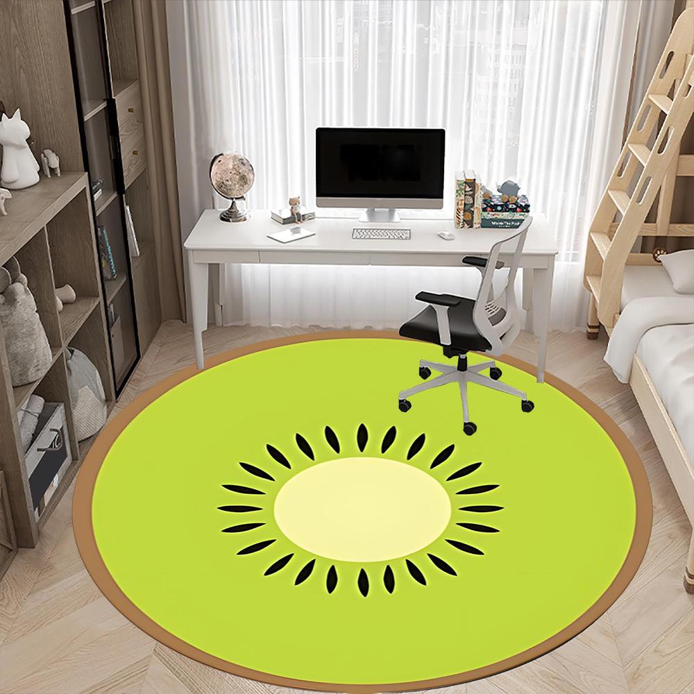 1PC Kiwi Slice Office Round Area Rug, Mat Suitable For Office, Under Office Chairs Bedroom Living Room Home Decor, Room Deco