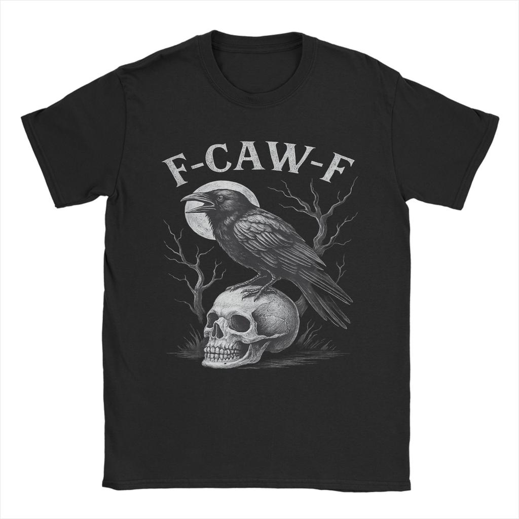 Crow F-Caw-F Funny Black Bird Moon Christmas Santa Hat T-Shirt for Men Crew Neck T Shirts Short Sleeve Tee Shirt Clothing