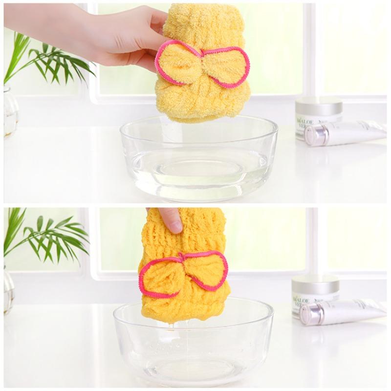 Gorro de ducha de terciopelo de coral para adultos, suave, absorbente, toalla para secar el cabello, bandana gruesa de secado rápido, bonito lazo para secar el cabello